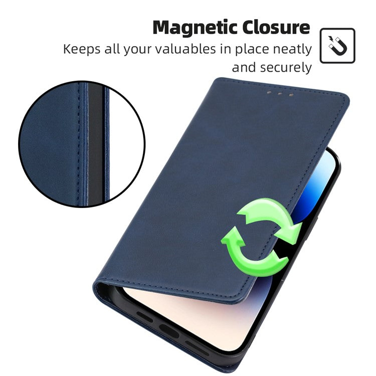 For vivo X90 Pro 5G Calf Texture PU Leather Magnetic Auto-absorbed Phone Case Full Protection Inner TPU Cover with Wallet Stand - Blue