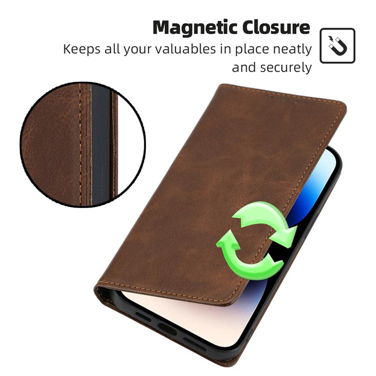 For vivo X90 Pro 5G Calf Texture PU Leather Magnetic Auto-absorbed Phone Case Full Protection Inner TPU Cover with Wallet Stand - Brown