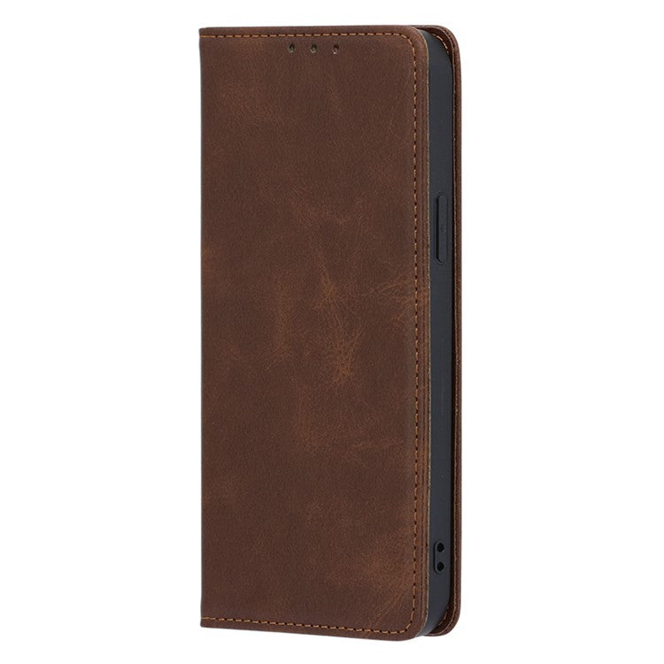 For vivo X90 Pro 5G Calf Texture PU Leather Magnetic Auto-absorbed Phone Case Full Protection Inner TPU Cover with Wallet Stand - Brown