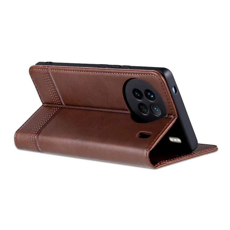 AZNS For vivo X90 5G Cowhide Texture PU Leather Wallet Full Protection Phone Case Stand Magnetic Auto Closure Flip Phone Cover - Coffee