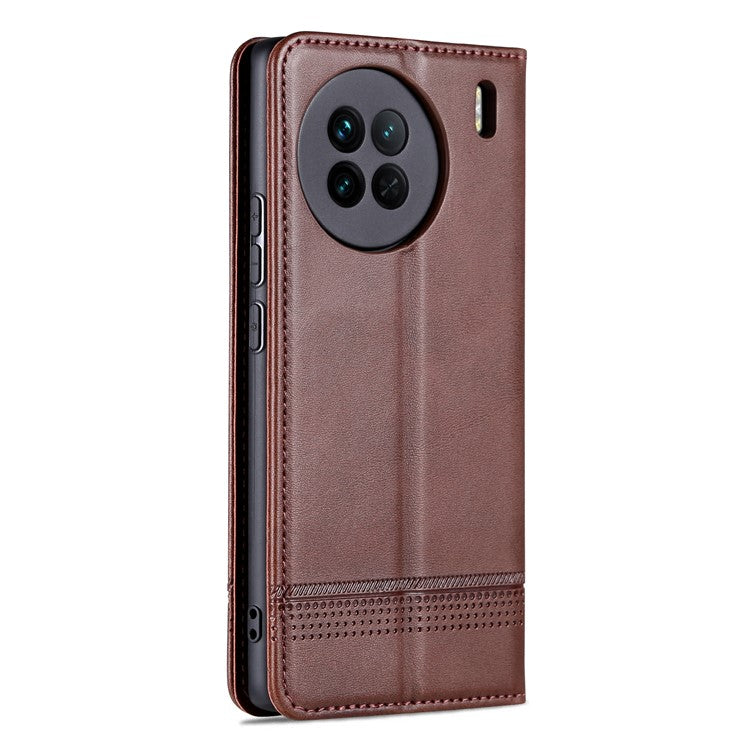 AZNS For vivo X90 5G Cowhide Texture PU Leather Wallet Full Protection Phone Case Stand Magnetic Auto Closure Flip Phone Cover - Coffee