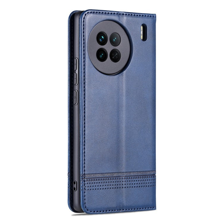 AZNS For vivo X90 Pro 5G Cowhide Texture Phone Case Stand Wallet PU Leather Magnetic Auto-absorbed Scratch-resistant Folio Flip Phone Cover - Blue