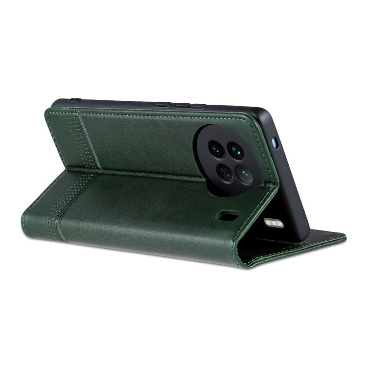 AZNS For vivo X90 Pro 5G Cowhide Texture Phone Case Stand Wallet PU Leather Magnetic Auto-absorbed Scratch-resistant Folio Flip Phone Cover - Green