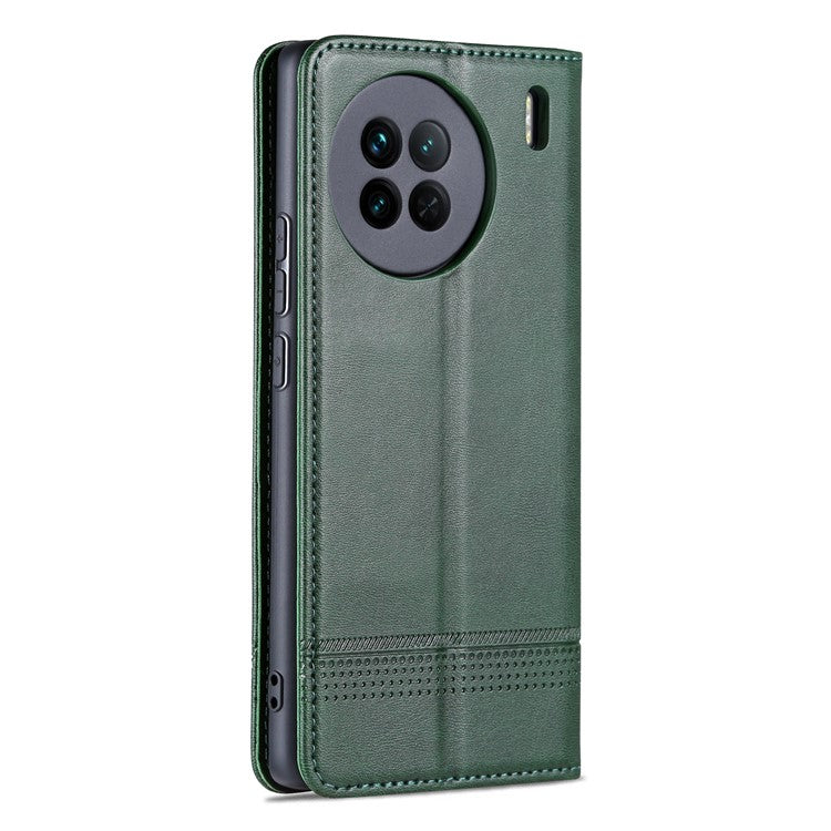 AZNS For vivo X90 Pro 5G Cowhide Texture Phone Case Stand Wallet PU Leather Magnetic Auto-absorbed Scratch-resistant Folio Flip Phone Cover - Green