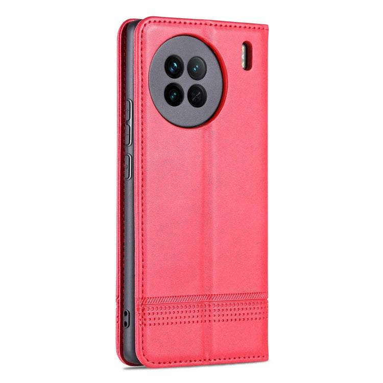 AZNS For vivo X90 Pro 5G Cowhide Texture Phone Case Stand Wallet PU Leather Magnetic Auto-absorbed Scratch-resistant Folio Flip Phone Cover - Red