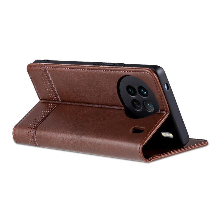 AZNS For vivo X90 Pro 5G Cowhide Texture Phone Case Stand Wallet PU Leather Magnetic Auto-absorbed Scratch-resistant Folio Flip Phone Cover - Coffee