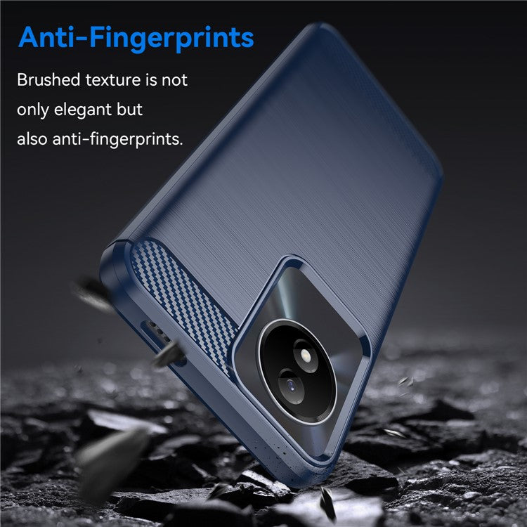 For vivo Y02 4G Shockproof Brushed Mobile Phone Case Carbon Fiber Texture TPU Protective Phone Cover - Blue