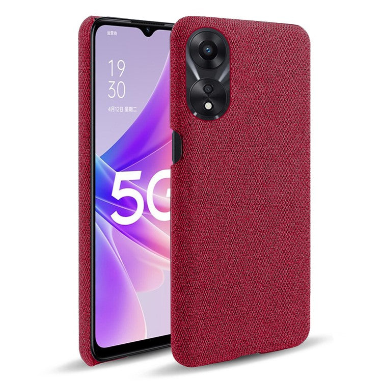 Ultra Slim Smartphone Case For Oppo A58 5G, Anti-fall Solid Color Hard PC Cloth Texture Protective Phone Cover - Red