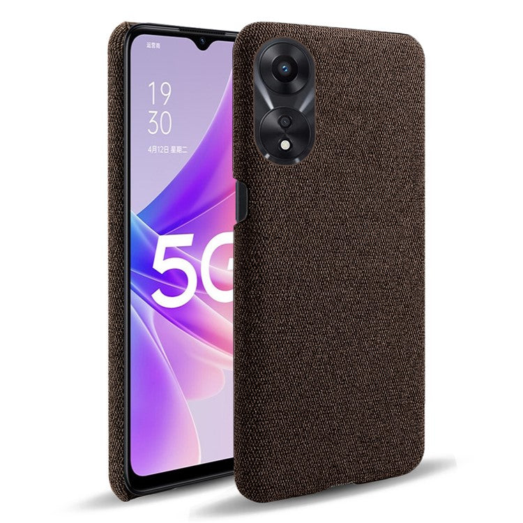 Ultra Slim Smartphone Case For Oppo A58 5G, Anti-fall Solid Color Hard PC Cloth Texture Protective Phone Cover - Brown