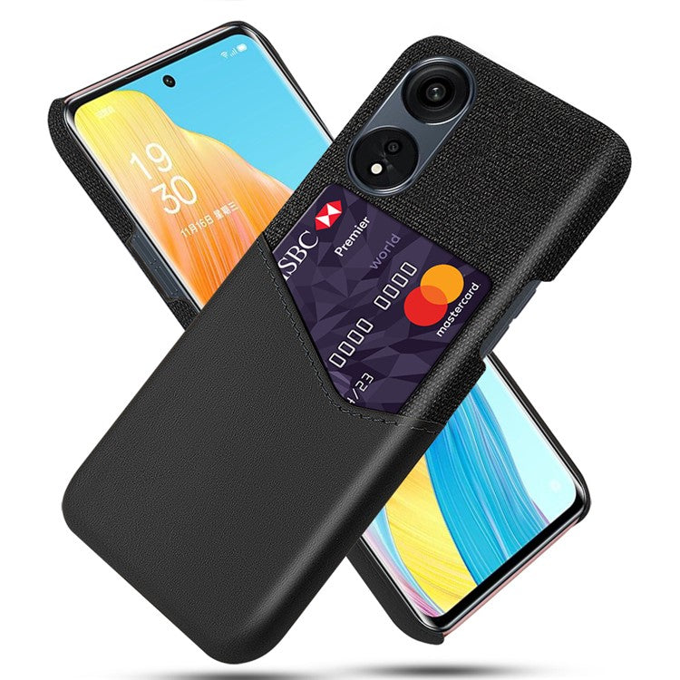 Smartphone Case For Oppo A1 Pro 5G / Reno8 T 5G, Cloth Texture PU Leather Coated Hard PC Phone Back Cover with Card Slot - Black