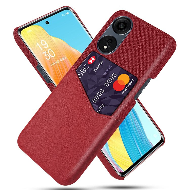 Smartphone Case For Oppo A1 Pro 5G / Reno8 T 5G, Cloth Texture PU Leather Coated Hard PC Phone Back Cover with Card Slot - Red