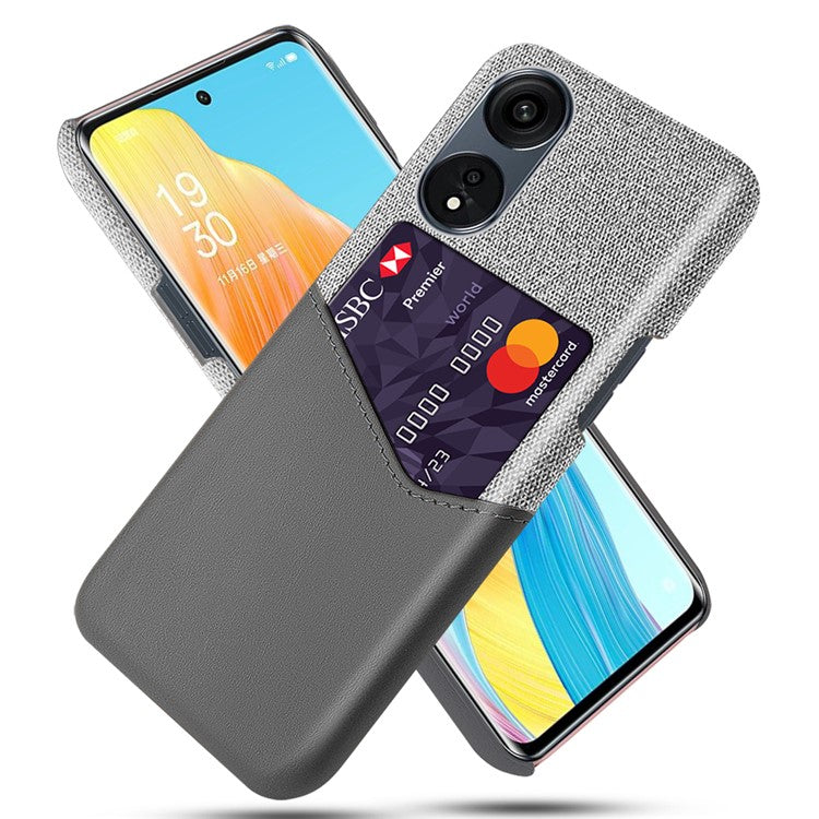 Smartphone Case For Oppo A1 Pro 5G / Reno8 T 5G, Cloth Texture PU Leather Coated Hard PC Phone Back Cover with Card Slot - Grey