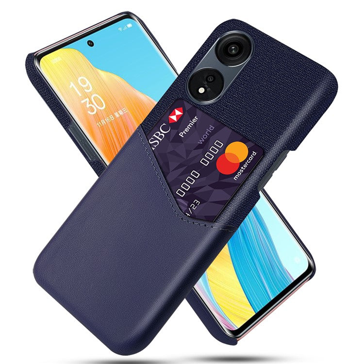 Smartphone Case For Oppo A1 Pro 5G / Reno8 T 5G, Cloth Texture PU Leather Coated Hard PC Phone Back Cover with Card Slot - Blue