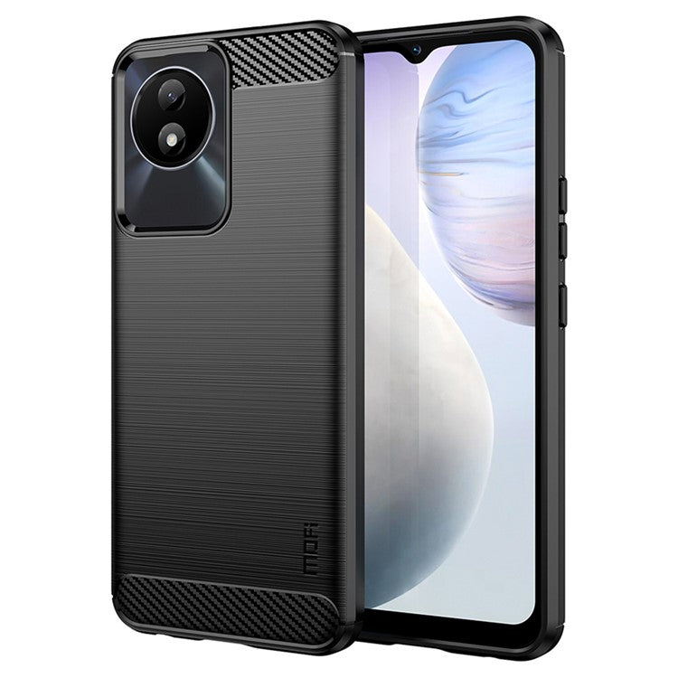 MOFI JK TPU Series-1 for vivo Y02 4G Slim Phone Case Carbon Fiber Brushed Anti-scratch TPU Phone Back Cover - Black