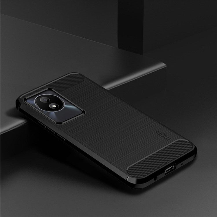 MOFI JK TPU Series-1 for vivo Y02 4G Slim Phone Case Carbon Fiber Brushed Anti-scratch TPU Phone Back Cover - Black