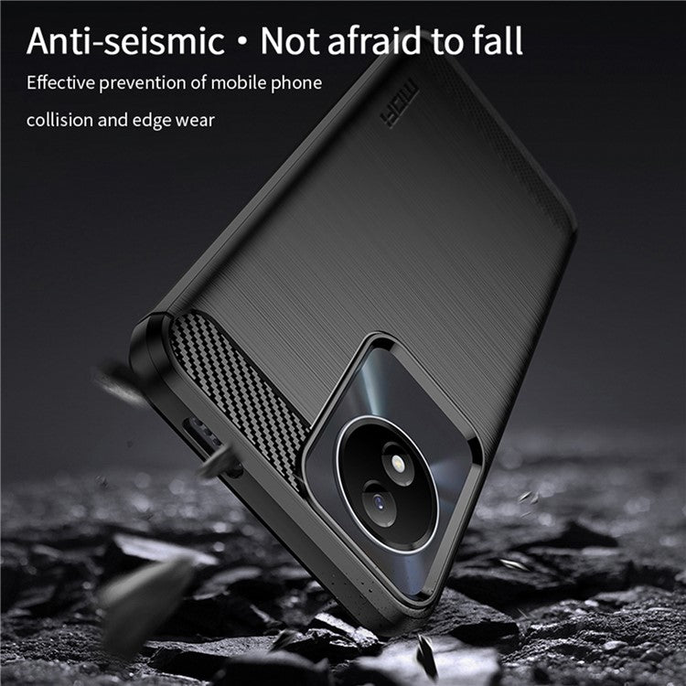 MOFI JK TPU Series-1 for vivo Y02 4G Slim Phone Case Carbon Fiber Brushed Anti-scratch TPU Phone Back Cover - Black