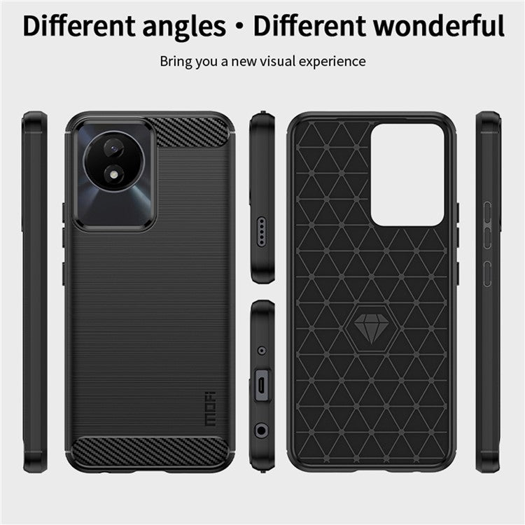 MOFI JK TPU Series-1 for vivo Y02 4G Slim Phone Case Carbon Fiber Brushed Anti-scratch TPU Phone Back Cover - Black