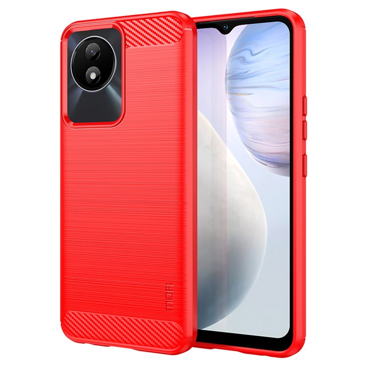 MOFI JK TPU Series-1 for vivo Y02 4G Slim Phone Case Carbon Fiber Brushed Anti-scratch TPU Phone Back Cover - Red