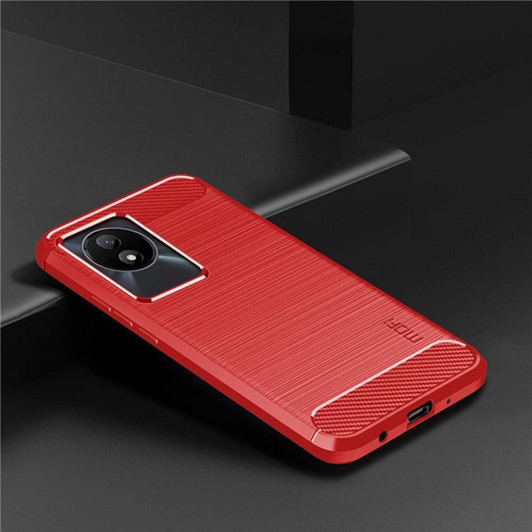 MOFI JK TPU Series-1 for vivo Y02 4G Slim Phone Case Carbon Fiber Brushed Anti-scratch TPU Phone Back Cover - Red