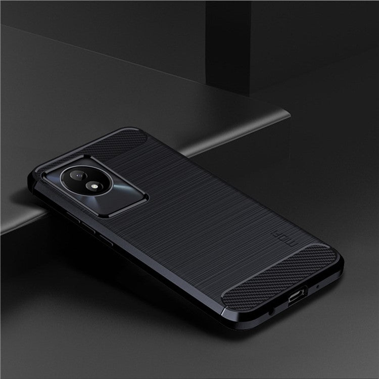 MOFI JK TPU Series-1 for vivo Y02 4G Slim Phone Case Carbon Fiber Brushed Anti-scratch TPU Phone Back Cover - Blue