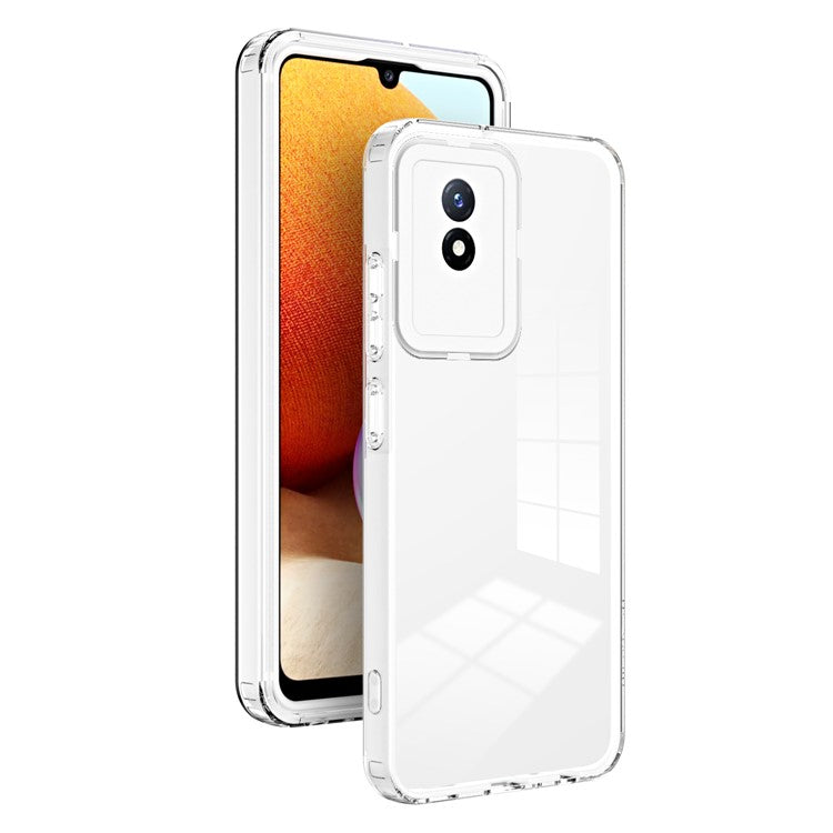 For vivo Y02 4G 3-in-1 Transparent Phone Cover Bump Proof TPU Backplate + PC Frame + PC Camera Ring Phone Hybrid Case - White