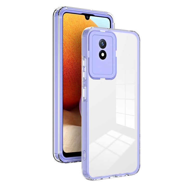 For vivo Y02 4G 3-in-1 Transparent Phone Cover Bump Proof TPU Backplate + PC Frame + PC Camera Ring Phone Hybrid Case - Purple