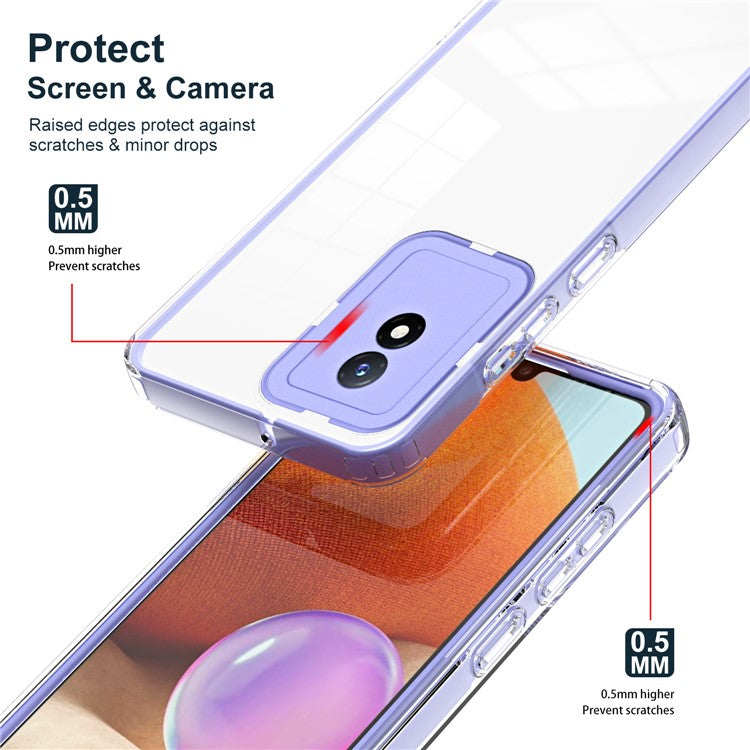 For vivo Y02 4G 3-in-1 Transparent Phone Cover Bump Proof TPU Backplate + PC Frame + PC Camera Ring Phone Hybrid Case - Purple