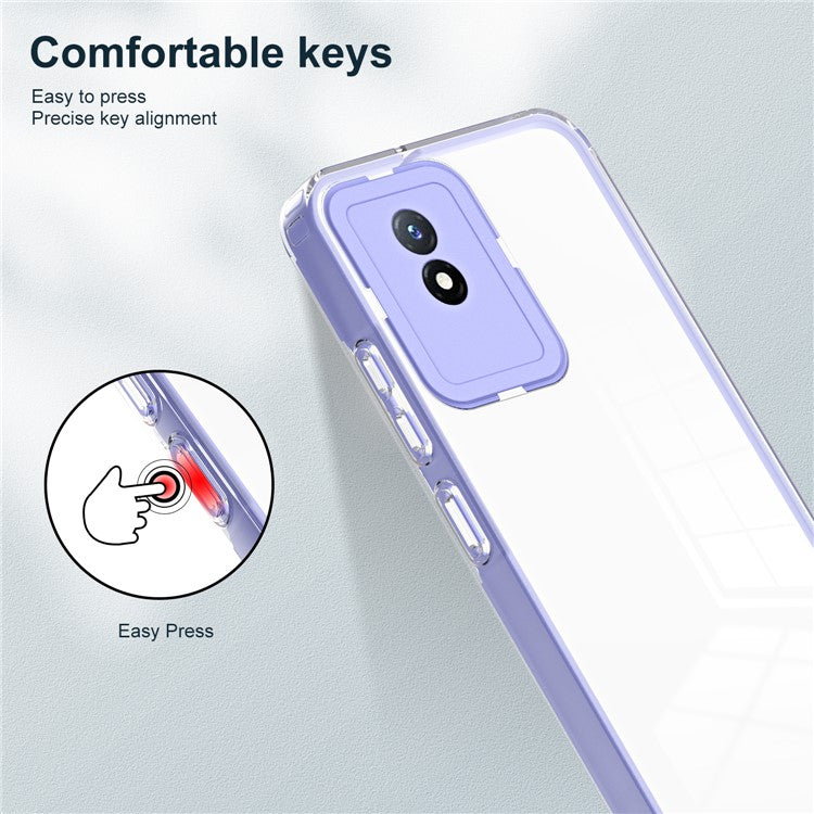 For vivo Y02 4G 3-in-1 Transparent Phone Cover Bump Proof TPU Backplate + PC Frame + PC Camera Ring Phone Hybrid Case - Purple