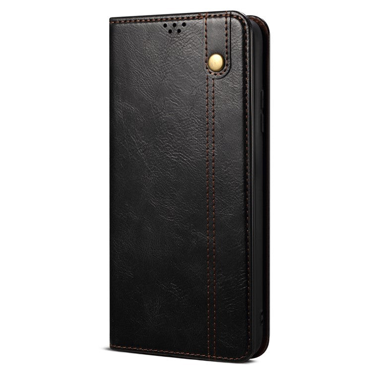 For vivo X90 5G Anti-scratch Phone Wallet Case Stand Waxy Crazy Horse Texture PU Leather Folio Flip Phone Cover - Black