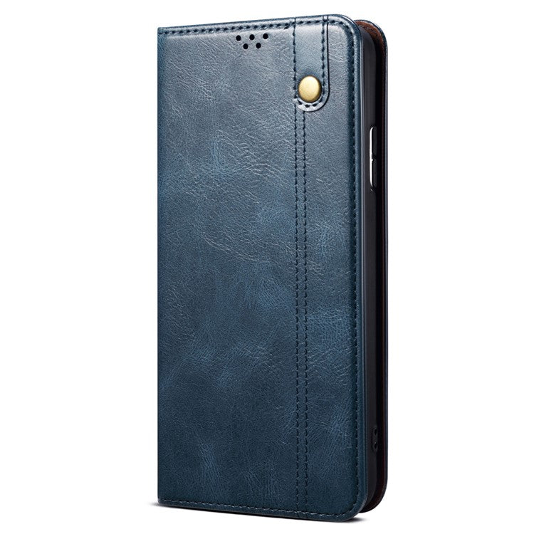 For vivo X90 5G Anti-scratch Phone Wallet Case Stand Waxy Crazy Horse Texture PU Leather Folio Flip Phone Cover - Blue