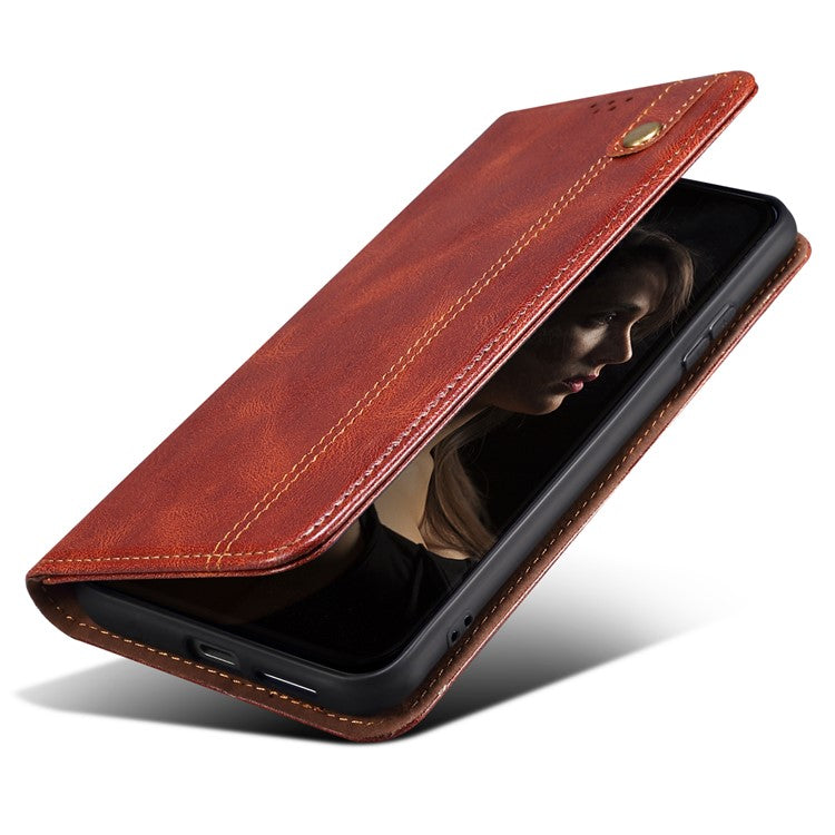 For vivo X90 5G Anti-scratch Phone Wallet Case Stand Waxy Crazy Horse Texture PU Leather Folio Flip Phone Cover - Brown