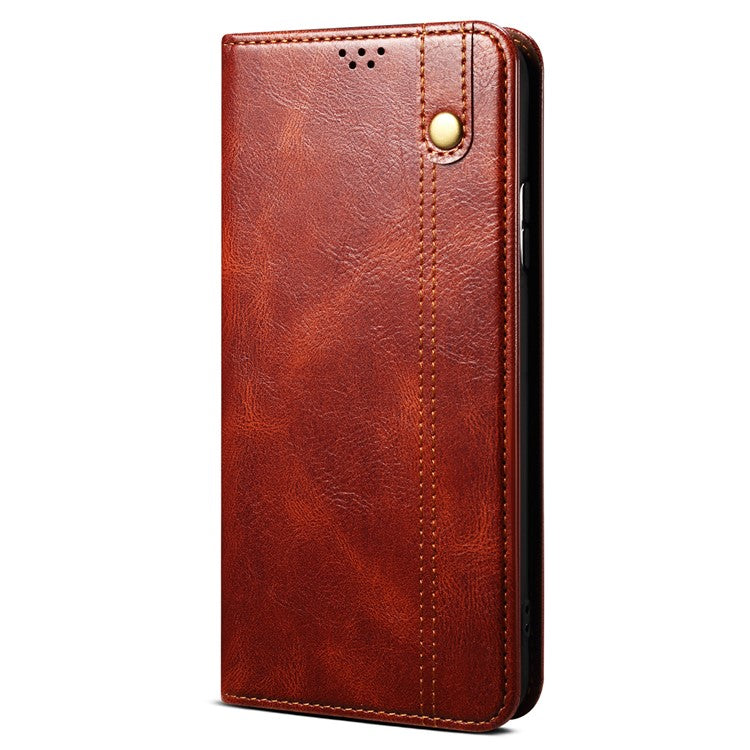 For vivo X90 5G Anti-scratch Phone Wallet Case Stand Waxy Crazy Horse Texture PU Leather Folio Flip Phone Cover - Brown