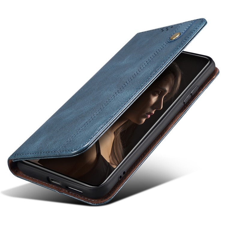 PU Leather Folio Flip Phone Cover For vivo X90 Pro 5G, Waxy Crazy Horse Texture Anti-scratch Magnetic Auto-absorbed Phone Case Stand Wallet - Blue