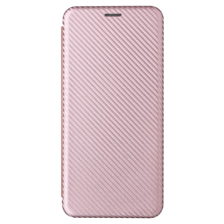 For vivo X90 Pro+ 5G Carbon Fiber Texture PU Leather Phone Stand Case Card Holder Magnetic Auto Closing Protective Cover - Rose Gold