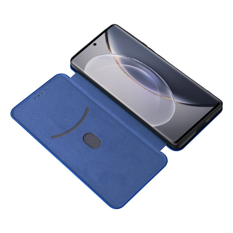 For vivo X90 Pro+ 5G Carbon Fiber Texture PU Leather Phone Stand Case Card Holder Magnetic Auto Closing Protective Cover - Blue