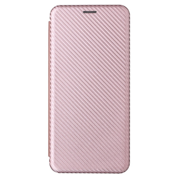 For vivo X80 Pro 5G Carbon Fiber Texture PU Leather Stand Case Magnetic Auto-absorbed Folio Flip Phone Cover with Card Holder - Rose Gold