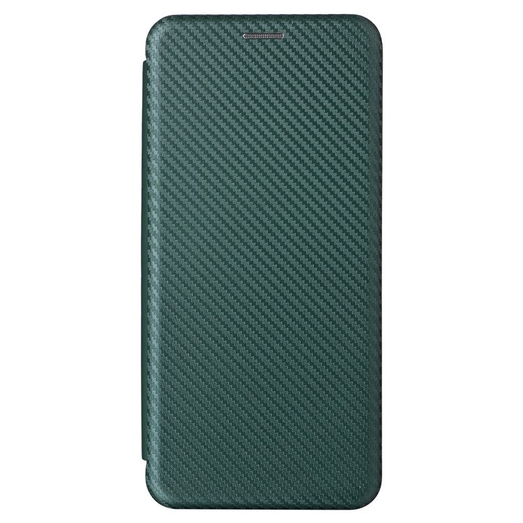 For vivo X80 Pro 5G Carbon Fiber Texture PU Leather Stand Case Magnetic Auto-absorbed Folio Flip Phone Cover with Card Holder - Green