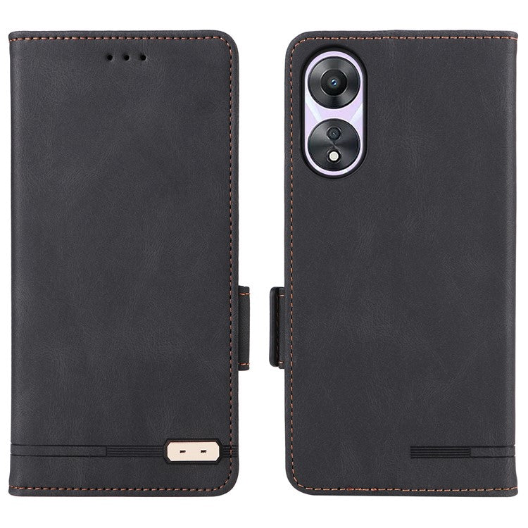 Shockproof Phone Cover for Oppo A58 5G, Hardware Decor Dual Magnetic Clasp Wallet Hands-free Stand PU Leather Phone Case - Black