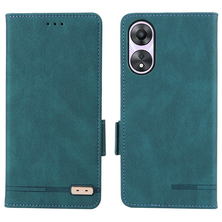 Shockproof Phone Cover for Oppo A58 5G, Hardware Decor Dual Magnetic Clasp Wallet Hands-free Stand PU Leather Phone Case - Blue