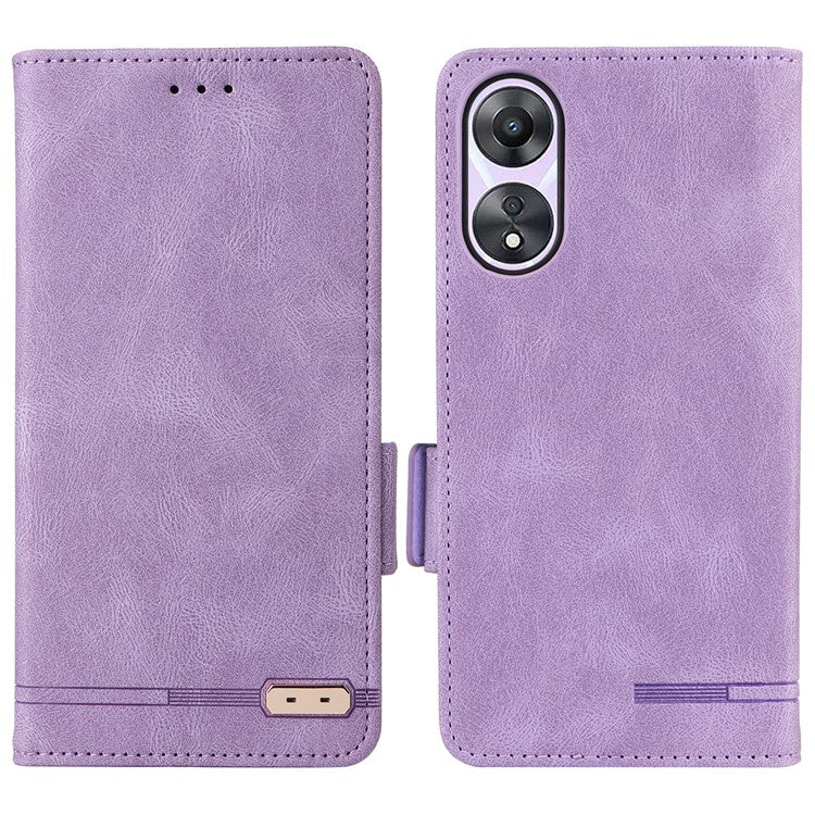 Shockproof Phone Cover for Oppo A58 5G, Hardware Decor Dual Magnetic Clasp Wallet Hands-free Stand PU Leather Phone Case - Purple