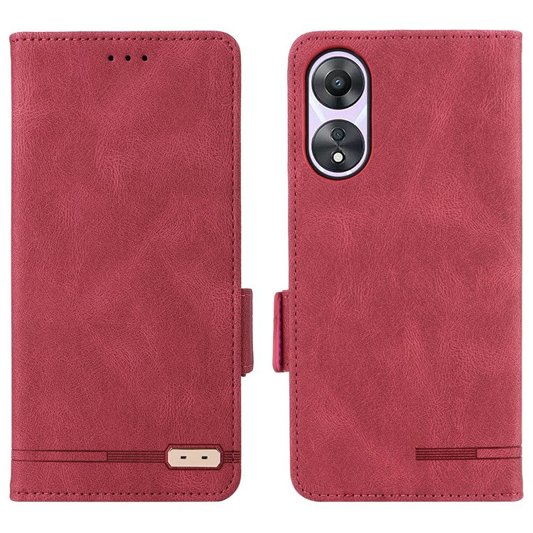 Shockproof Phone Cover for Oppo A58 5G, Hardware Decor Dual Magnetic Clasp Wallet Hands-free Stand PU Leather Phone Case - Rose