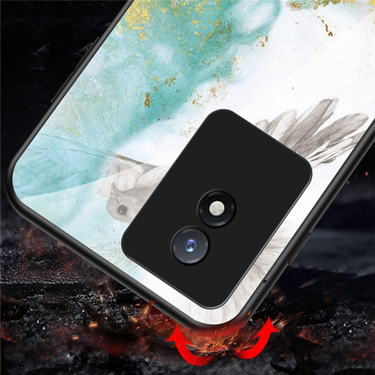 For vivo Y02 4G Marble Pattern Printing Tempered Glass Phone Back Cover PC + TPU Anti-fall Smartphone Case - Emerald Marble