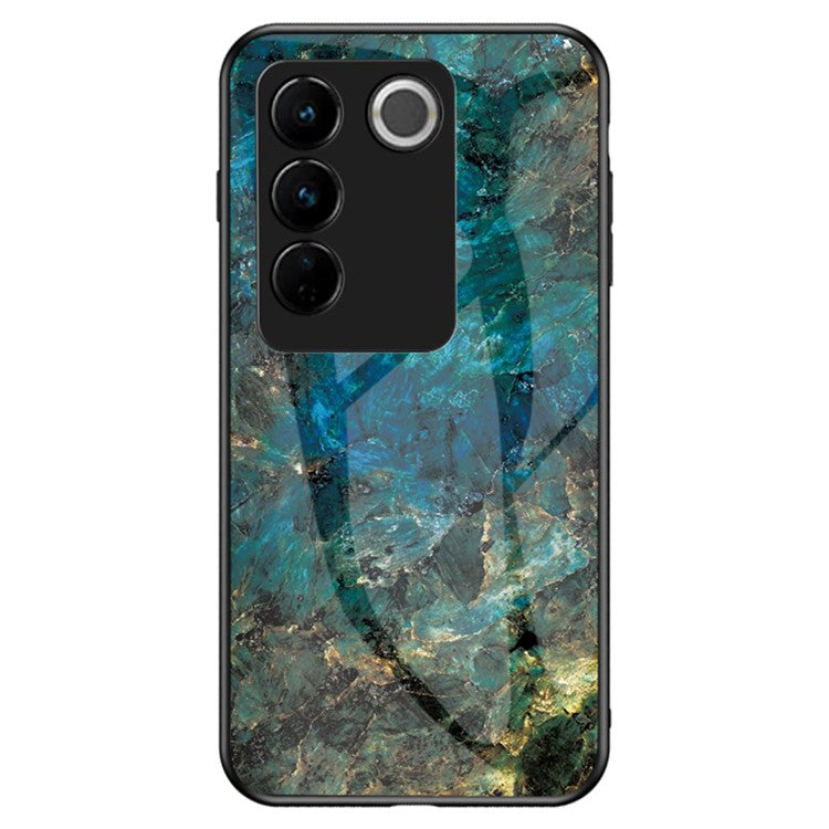 For vivo S16 Marble Pattern Printing Tempered Glass Protective Phone Back Cover Anti-fall PC + TPU Phone Case - Emerald Marble