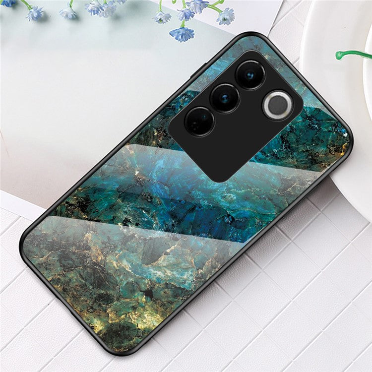 For vivo S16 Marble Pattern Printing Tempered Glass Protective Phone Back Cover Anti-fall PC + TPU Phone Case - Emerald Marble