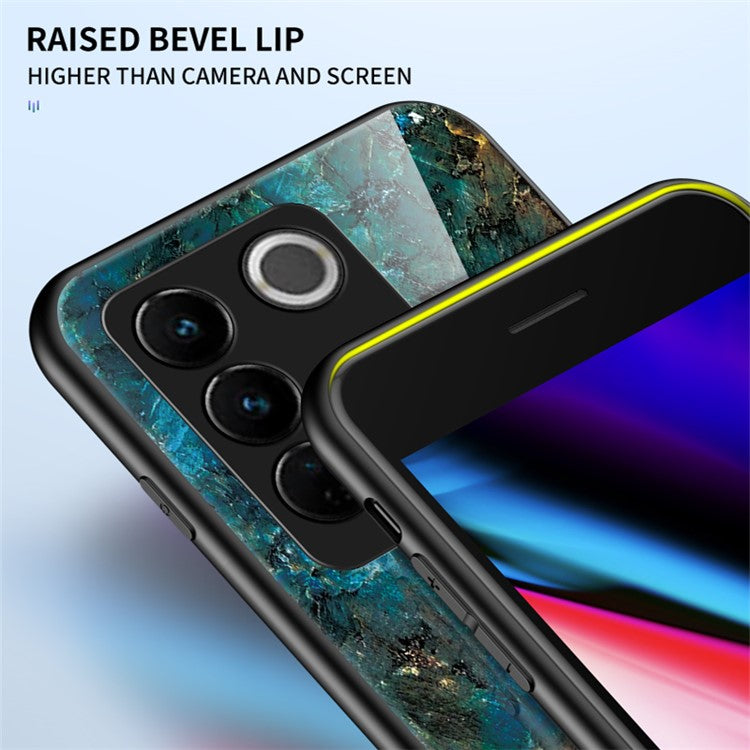 For vivo S16 Marble Pattern Printing Tempered Glass Protective Phone Back Cover Anti-fall PC + TPU Phone Case - Emerald Marble