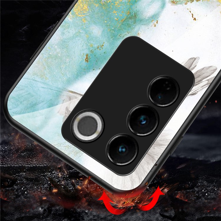 For vivo S16 Marble Pattern Printing Tempered Glass Protective Phone Back Cover Anti-fall PC + TPU Phone Case - Emerald Marble