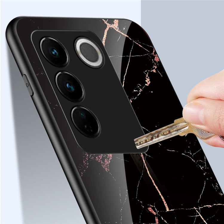 For vivo S16 Marble Pattern Printing Tempered Glass Protective Phone Back Cover Anti-fall PC + TPU Phone Case - Emerald Marble