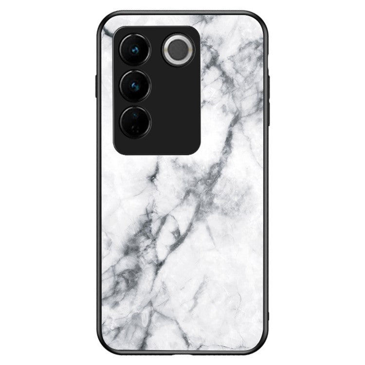 For vivo S16 Marble Pattern Printing Tempered Glass Protective Phone Back Cover Anti-fall PC + TPU Phone Case - White Marble