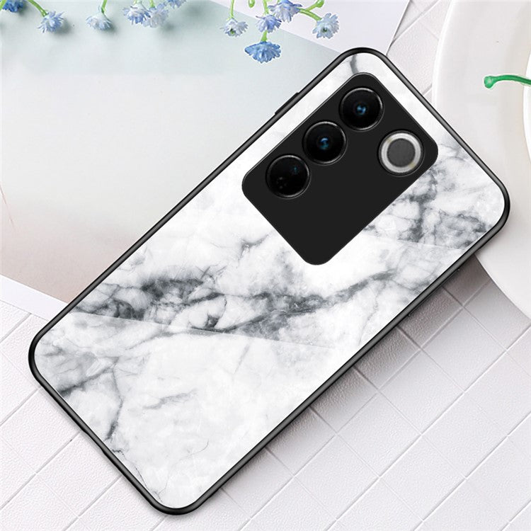 For vivo S16 Marble Pattern Printing Tempered Glass Protective Phone Back Cover Anti-fall PC + TPU Phone Case - White Marble