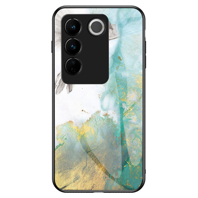 For vivo S16 Marble Pattern Printing Tempered Glass Protective Phone Back Cover Anti-fall PC + TPU Phone Case - Flying Pigeon Marble